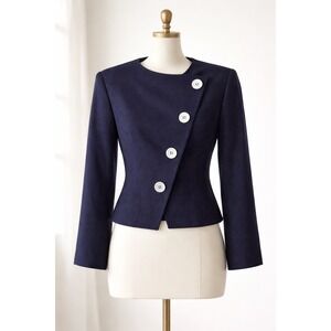 Women's Navy Asymmetric Buttoned Blazer
